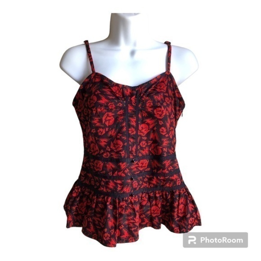 Marc by Marc Jacobs black and red‎ peplum corset look tank top 0